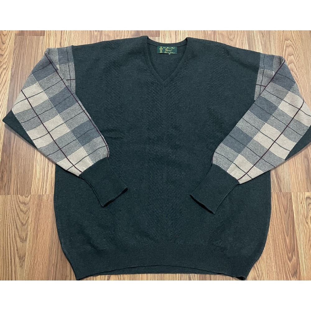 Calice Sweater Mens XL Merino Wool V Neck Green Made In Scotland